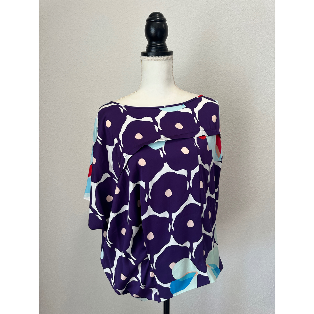 Diane von Furstenberg silk blouse with a purple floral print